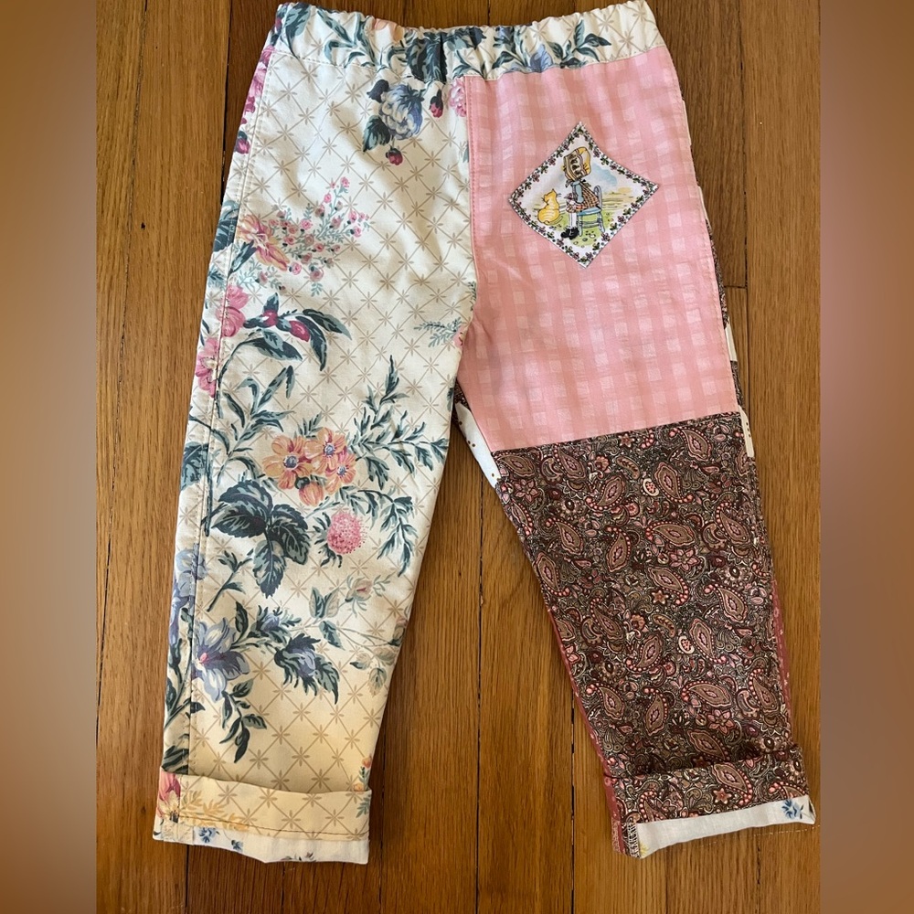 Handmade toddler pants upcycled repurposed textiles